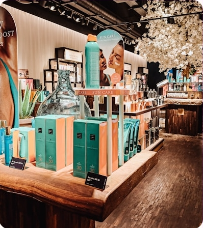 Beauty and skincare products display